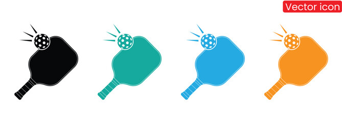 Pickle ball paddle with ball flat vector icon for sports apps and websites,Colorful pickle ball paddles with ball sports recreational fun,Pickle ball paddle with ball High quality vector. 