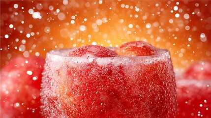 Refreshing Bubbly Fruit Drink with Strawberries in Sparkling Water and Bokeh Background for Summer Enjoyment