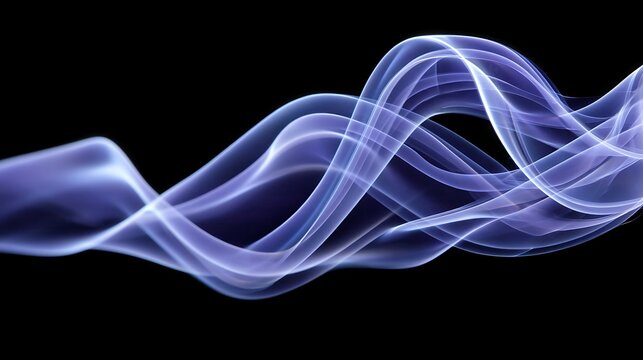 Ethereal Blue and Purple Smoke Waves on Black Background for Abstract Art and Design Projects
