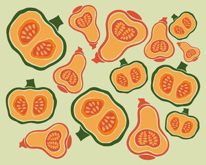 Butternut squash pumpkin cut away pattern garden harvest background layout print art editable