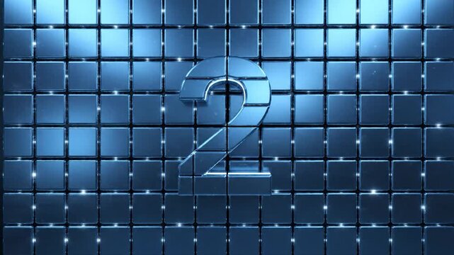A mosaic of blue squares forming the number four with a reflective surface