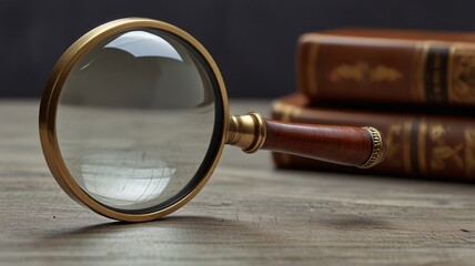 Antique Brass Magnifying Glass with Wooden Handle, Photorealistic V3