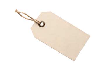Blank paper price tag with string isolated on transparent background
