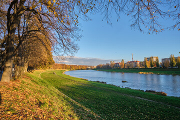 The embankment of the Ukrainian town of Uzhhorod on a sunny autumn day