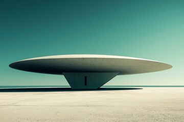 Obraz premium Large white object resting on sandy beach under clear blue sky near ocean waves