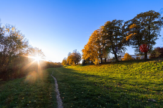 The embankment of the Ukrainian town of Uzhhorod on a sunny autumn day