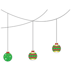 Vector hanging Christmas ball ornaments and string lights border