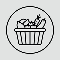 Illustrator icon of grocery shopping vegetables in basket Silhouette vector