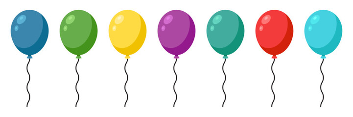 Balloon with string flying up in flat style. Helium ballon vector illustration on isolated background. Flying ball sign business concept.