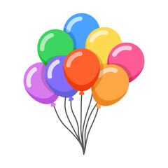 Balloon with string flying up in flat style. Helium ballon vector illustration on isolated background. Flying ball sign business concept.