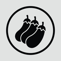 Illustrator three eggplants black vegetables inside circle Silhouette vector