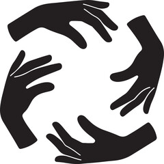 Obraz premium Hands circle collaboration illustration featuring four hands in round shape team work concept partnership symbol support emblem unity icon monochrome vector