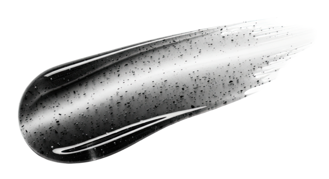 Charcoal detox gel smear smoky translucent streak on white