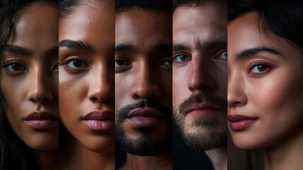 Close up portrait of a man and woman with diverse facial features and expressions