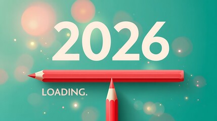 New year 2026 loading concept with colorful pencils on green background