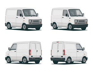 White Van Transportation Vector Illustration in Different Angles © MOHAMMAD