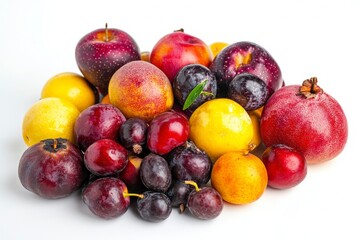 A pile of assorted fresh fruits including apples oranges bananas and berries on a table