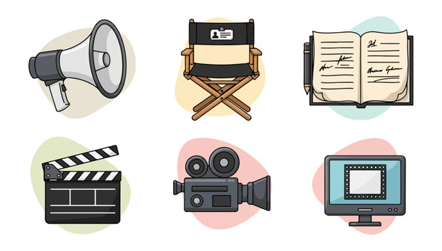 Film production elements illustrated on colorful rounded shapes