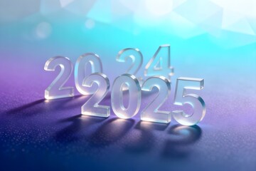 Glowing transparent numbers '2025' and '2024' emerge from a vibrant gradient, embodying future concepts and transitions.