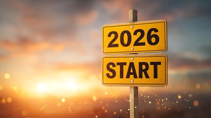 Obraz premium New year 2026 start sign with sunrise and dramatic sky