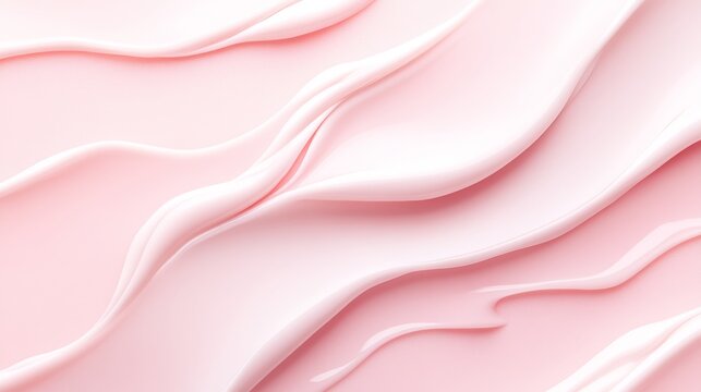 101.Glossy pink slime or syrup flowing down in smooth, wavy layers, resembling melted cream or gel, with light reflecting off the surface, creating a soft, creamy texture against a soft pastel