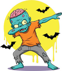 cartoon zombie with a broom