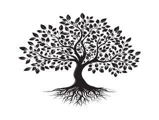 Healthy Tree with Roots and Fresh Green Leaves