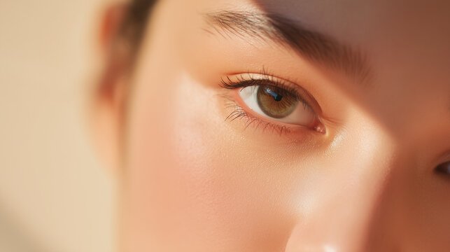 close up portrait of young woman, close-up korean beauty eye detail
