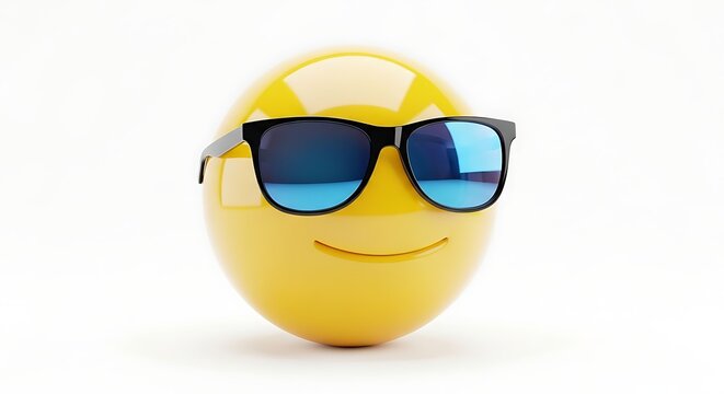A vibrant yellow emoji wearing cool sunglasses – an iconic symbol of happiness and summer fun.