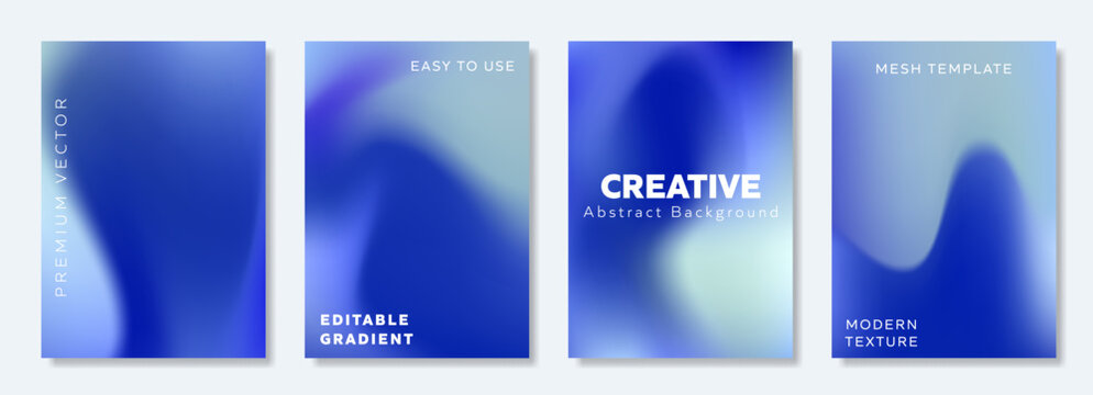 Vector abstract background collection in A3 size uses an easy-to-use editable gradient mesh with a modern texture in deep and light blue, perfect for corporate covers, brochures, and brand identity