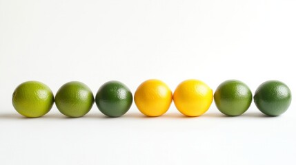 Fresh limes and oranges arranged in a row on a wooden surface for healthy eating and drinks