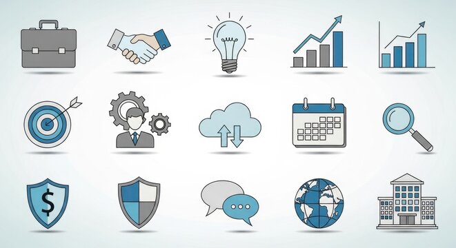 business growth and professional collaboration icons with data and