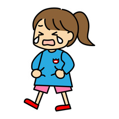 泣いている幼稚園の女の子キャラクターのかわいいベクターイラスト