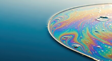 Oil film on ocean water surface with colorful ripple patterns  