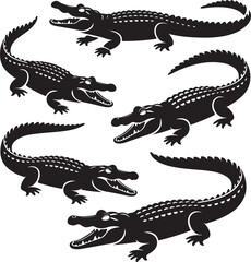 Obraz premium Set of alligator or crocodile silhouettes vector illustration, dangerous aquatic reptiles