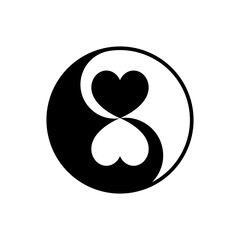 Yin yang symbol with hearts. Isolated vector illustration.