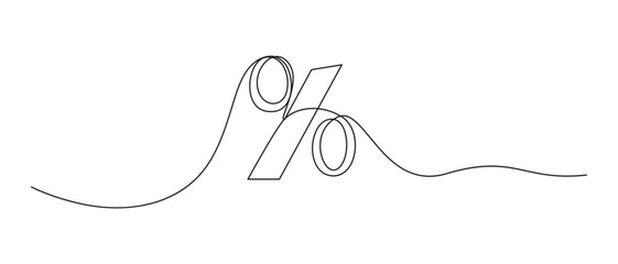 Percent Sign one line art drawing vector illustration,1