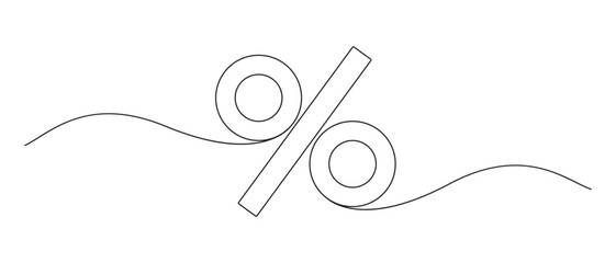 Percent Sign one line art drawing vector illustration,1