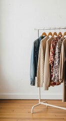 Secondhand clothes hanging on rack in modern boutique interior  