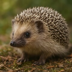 Fototapeta premium Realistic Close-Up Hedgehog in Natural Forest Environment, Ultra Sharp Wildlife Photography
