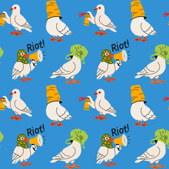 Pigeons in Riot Action with Spray Paint and Megaphones Pattern