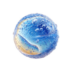 A cell or planet with water bubbles and blue gold