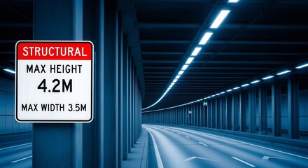 Tunnel Clearance Sign Illuminated With Modern Architectural Lighting, Safety Guidelines