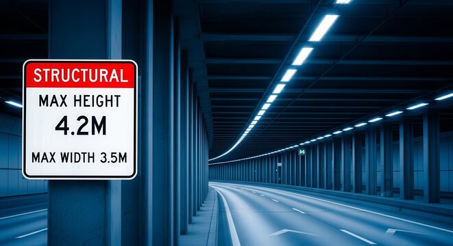 Tunnel Clearance Sign Illuminated With Modern Architectural Lighting, Safety Guidelines