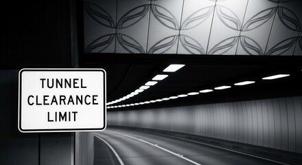 Tunnel Clearance Signage Indicating Height Restrictions with Black and White Aesthetics