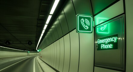 Tunnel Communication:  Illuminated Emergency Phone In Modern Engineered Infrastructure