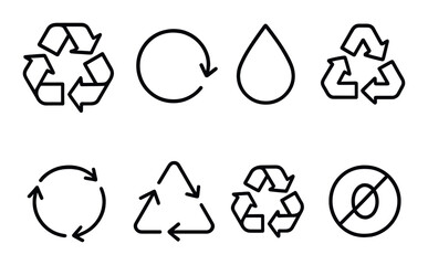 Set of recycling and environmental icons with arrows and water drop symbol