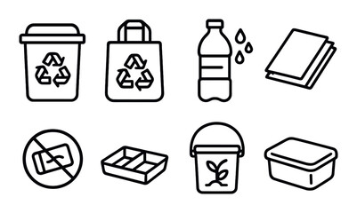 Recycling icons set with eco-friendly symbols and sustainable practices