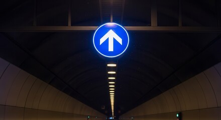 Tunnel With Bright Arrow Sign, Directing Travelers For Forward Travel Direction Journey
