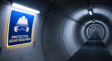 Tunnel With Bright Sign Indicating Protective Gear Mandatory For Safety Regulations Compliance
